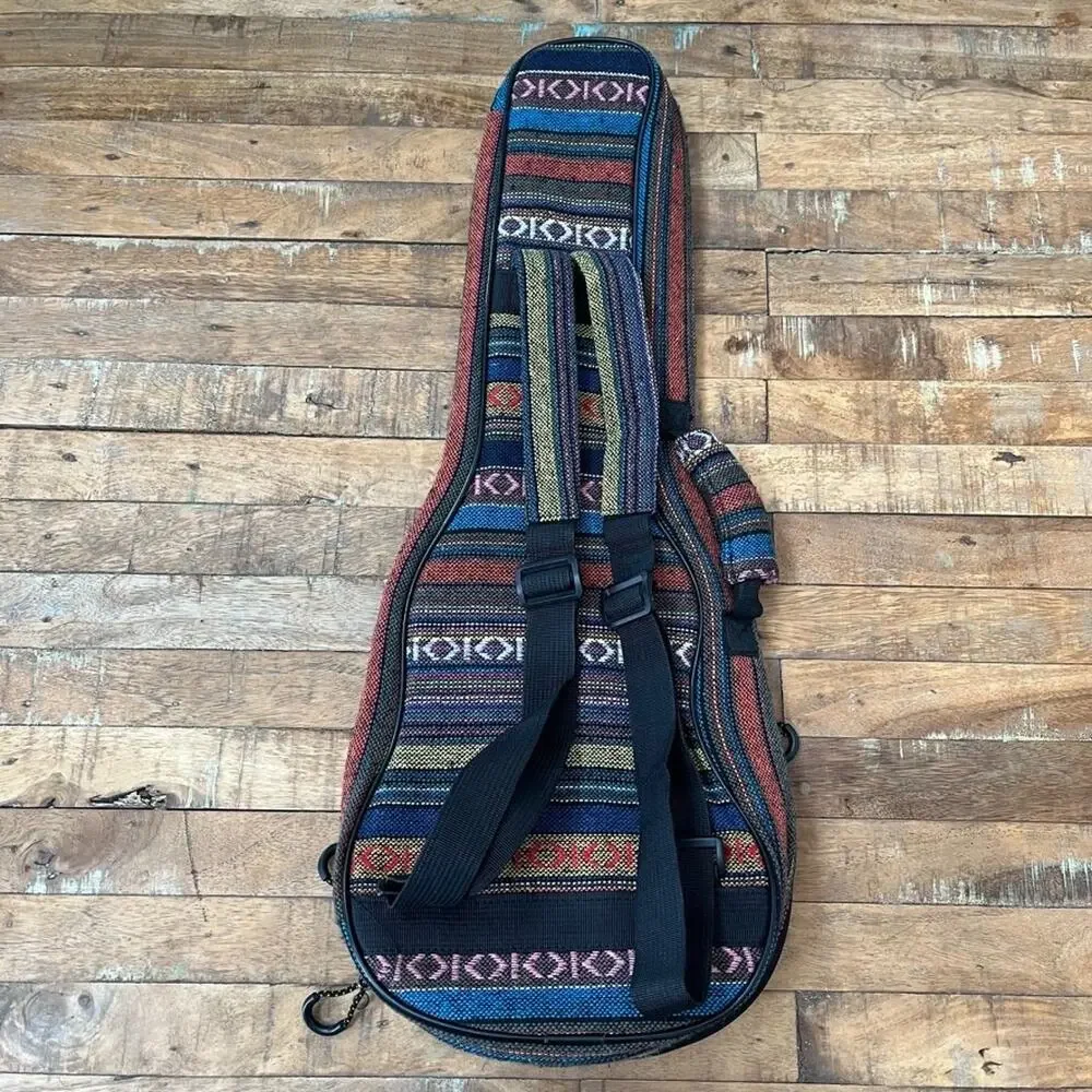 Boho Woven Striped Ukulele Backpack Padded Soft Case 25.75 in Multi-Color